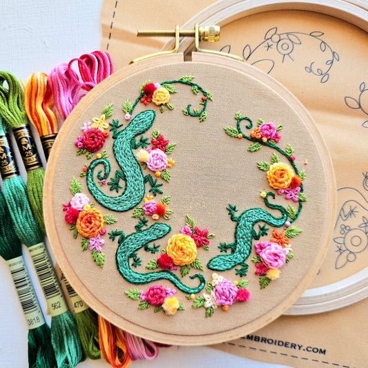 Backyard Geckos Embroidery Kit