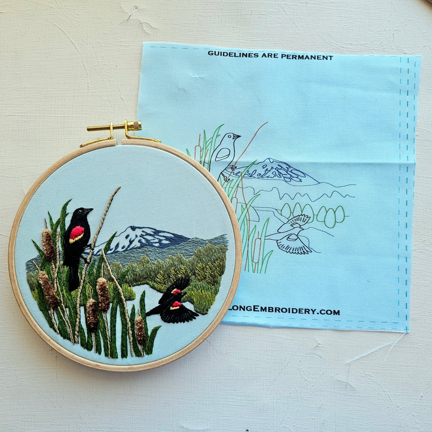 Red-winged Blackbirds Printed Fabric