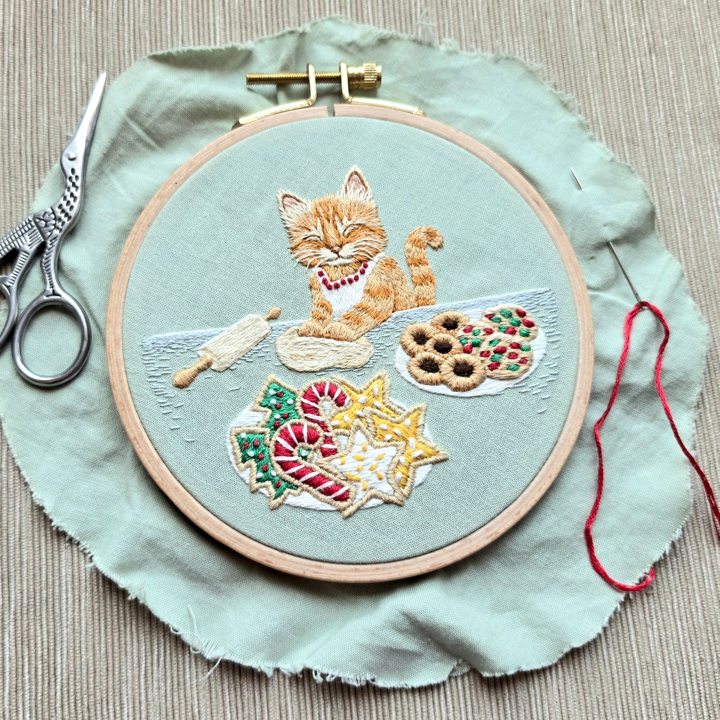 Christmas Cookie Cat Embroidery Kit