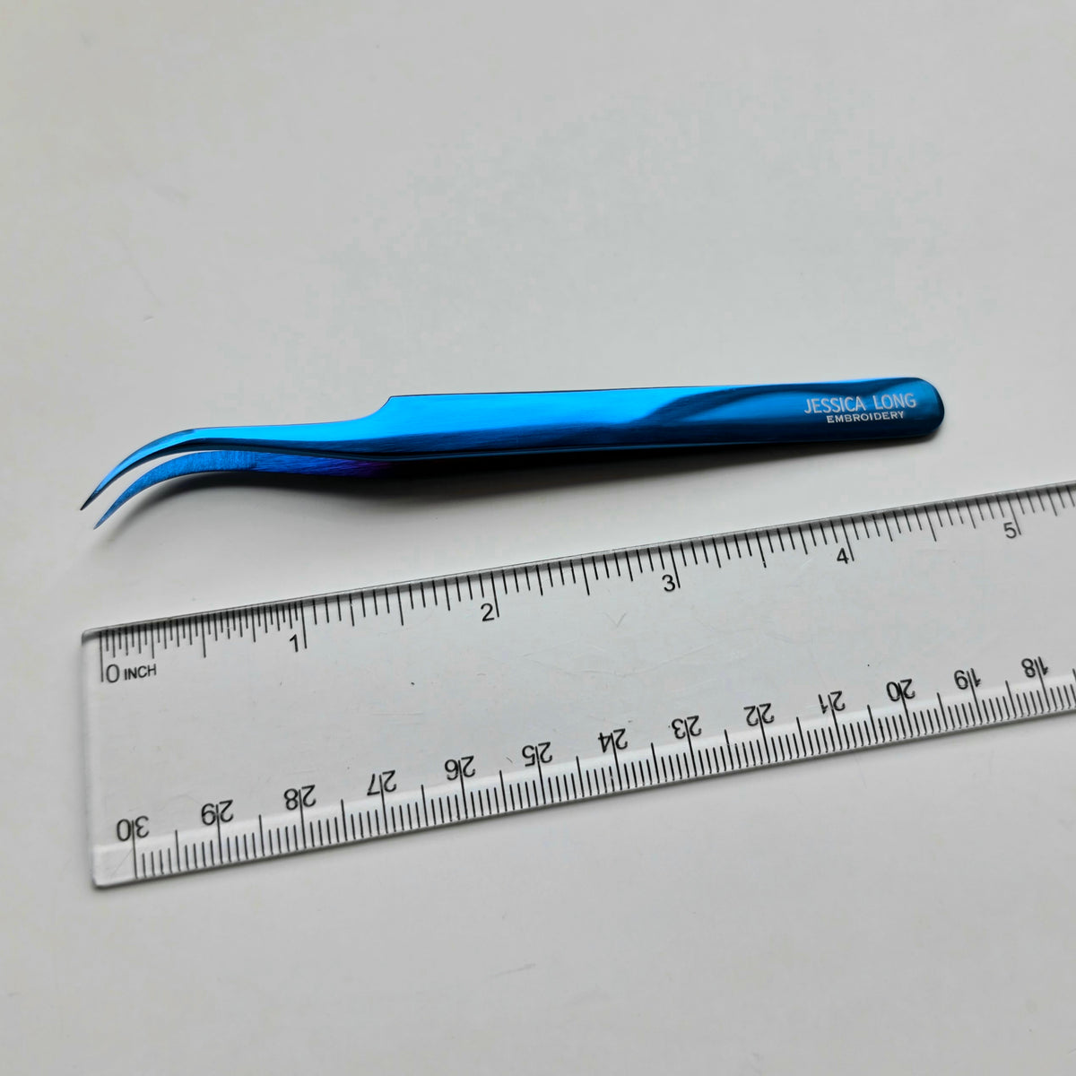Blue Curved-Tip Embroidery Tweezers