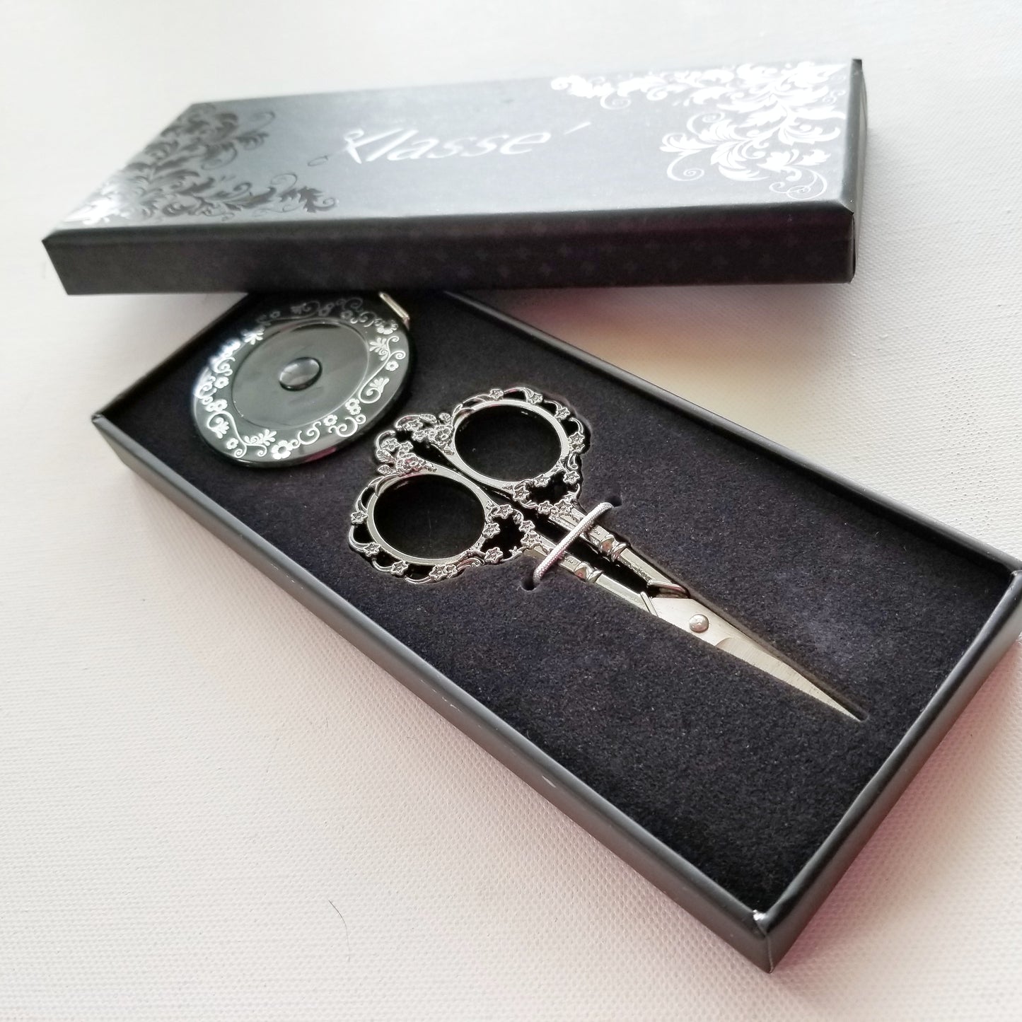Silver and Black Embroidery Scissor Gift Set