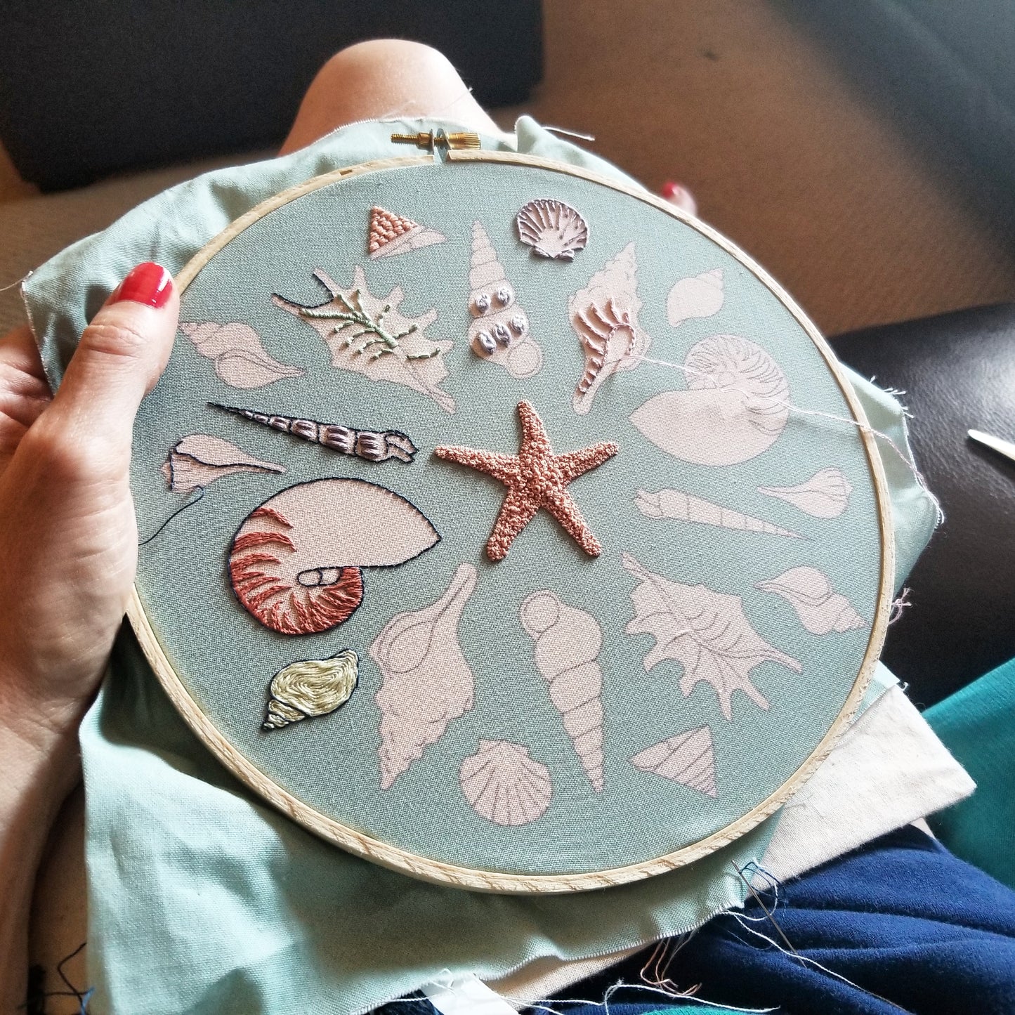 She Sews Seashells Printed Fabric