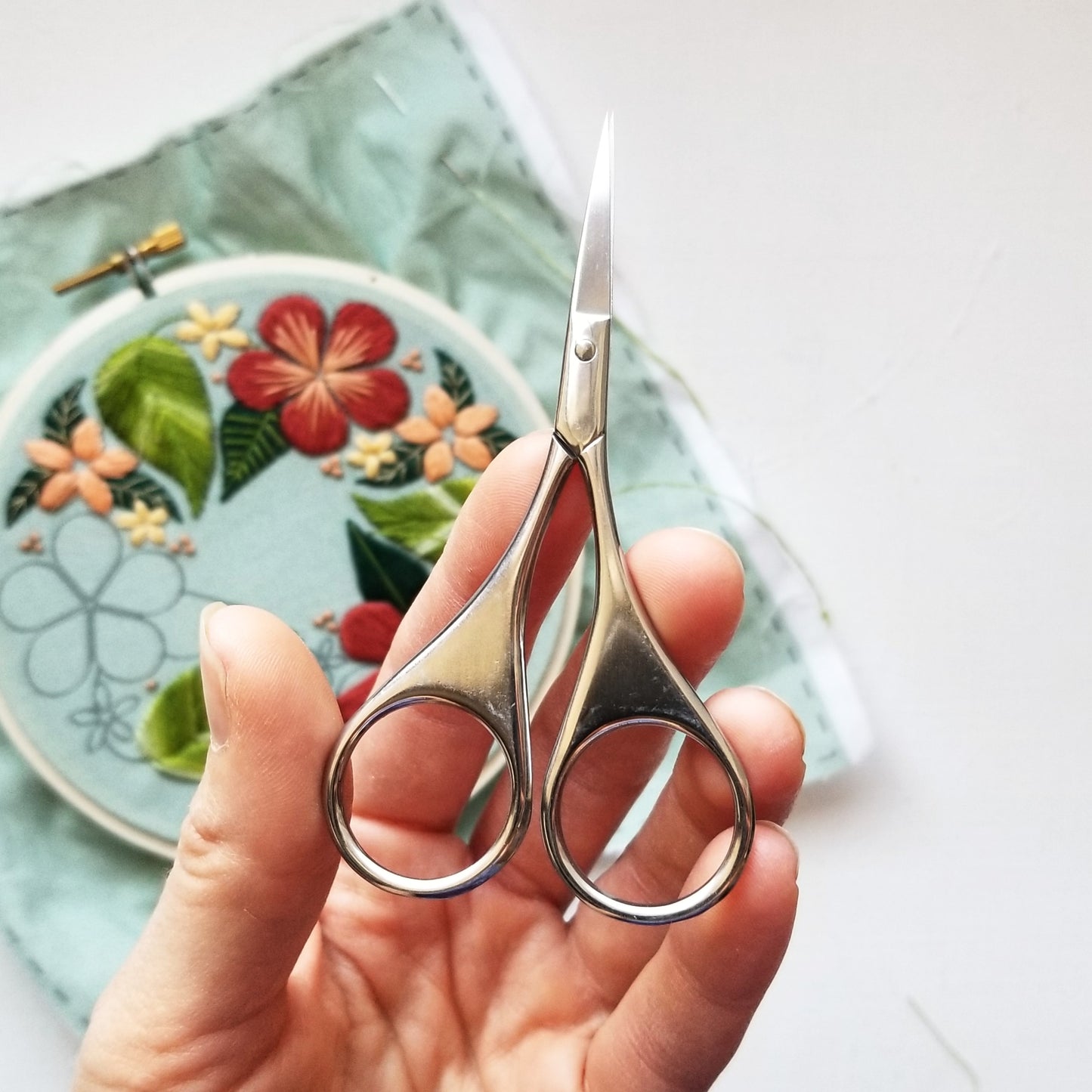 Silver Hand Embroidery Scissors with Teardrop Handles