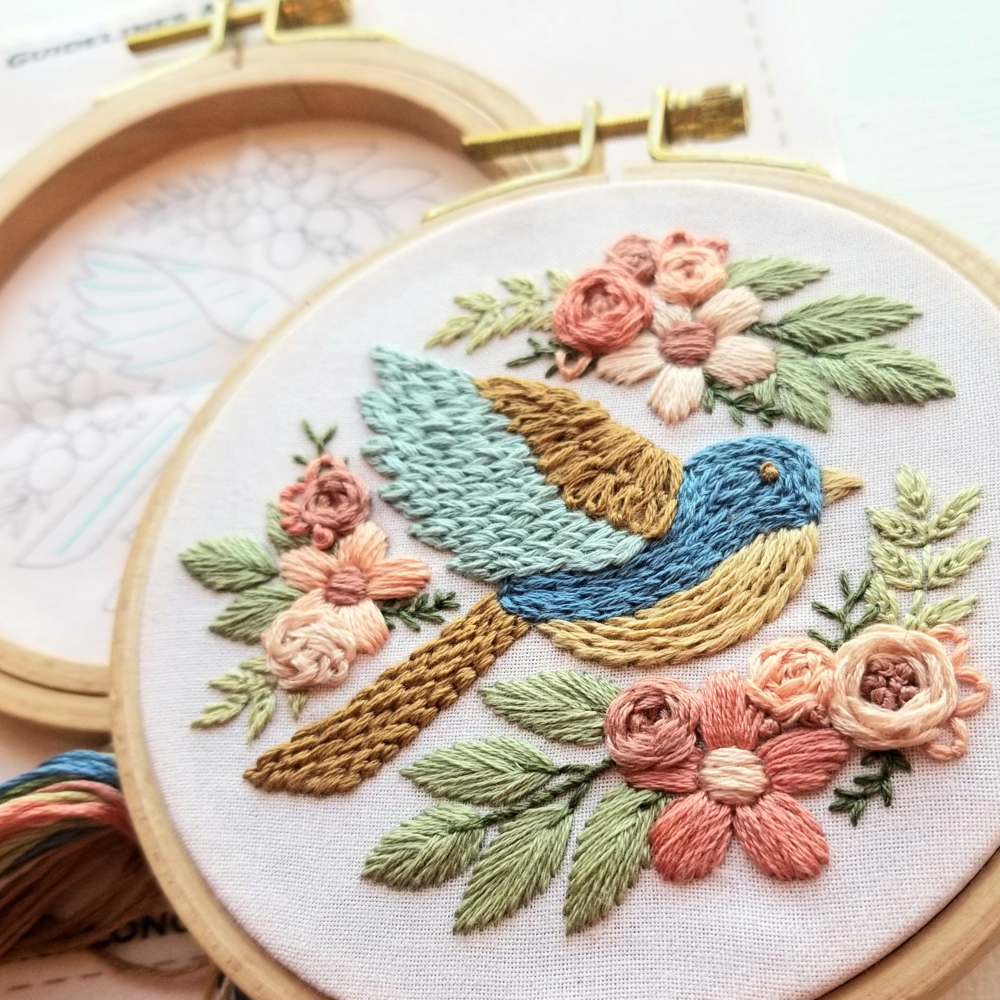 Bluebird Slow Stitching Kit, Beginners Embroidery, Easy Sewing