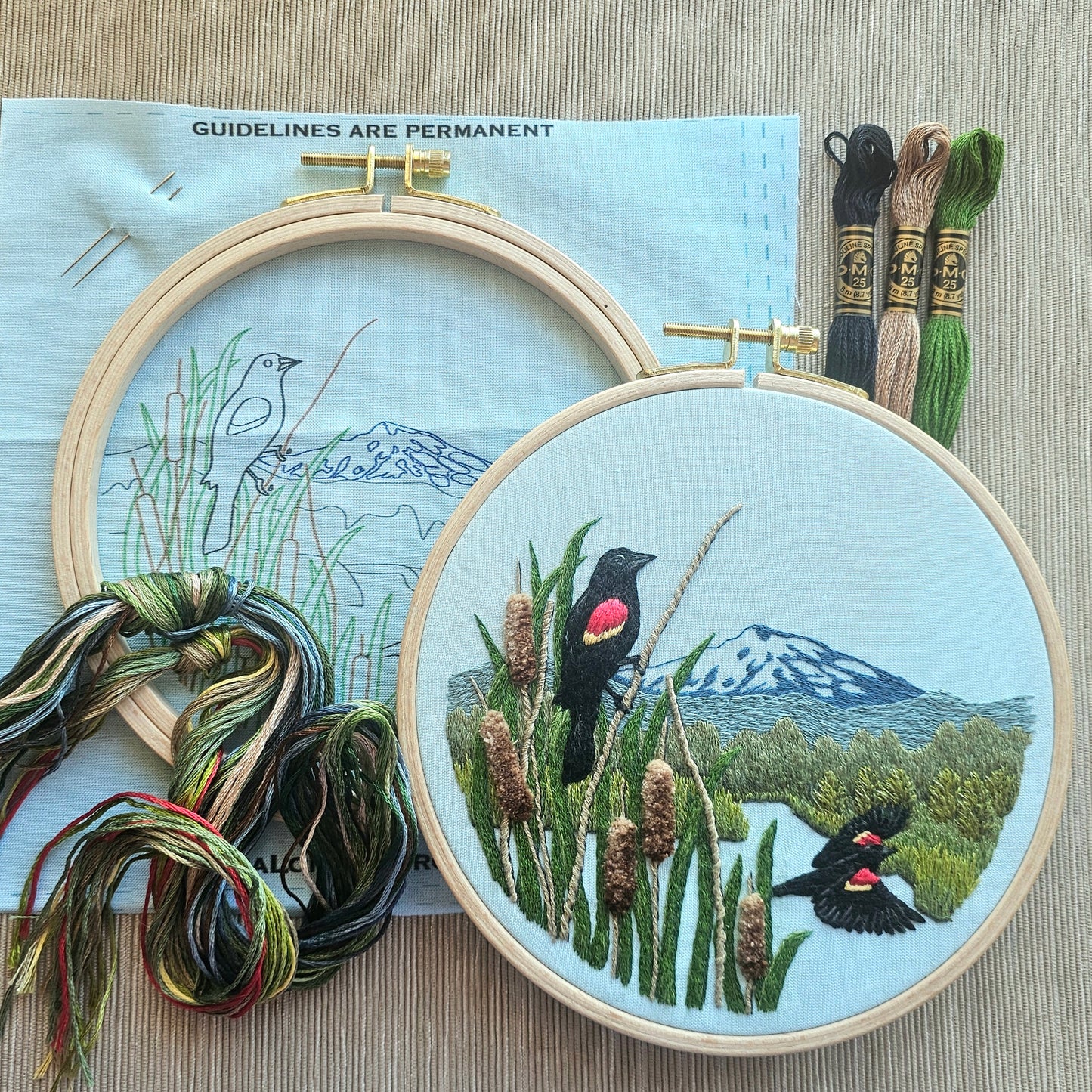 Red-Winged Blackbird Embroidery Kit