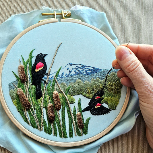 Red-Winged Blackbird Embroidery Kit