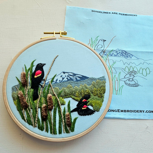 Red-winged Blackbirds Printed Fabric