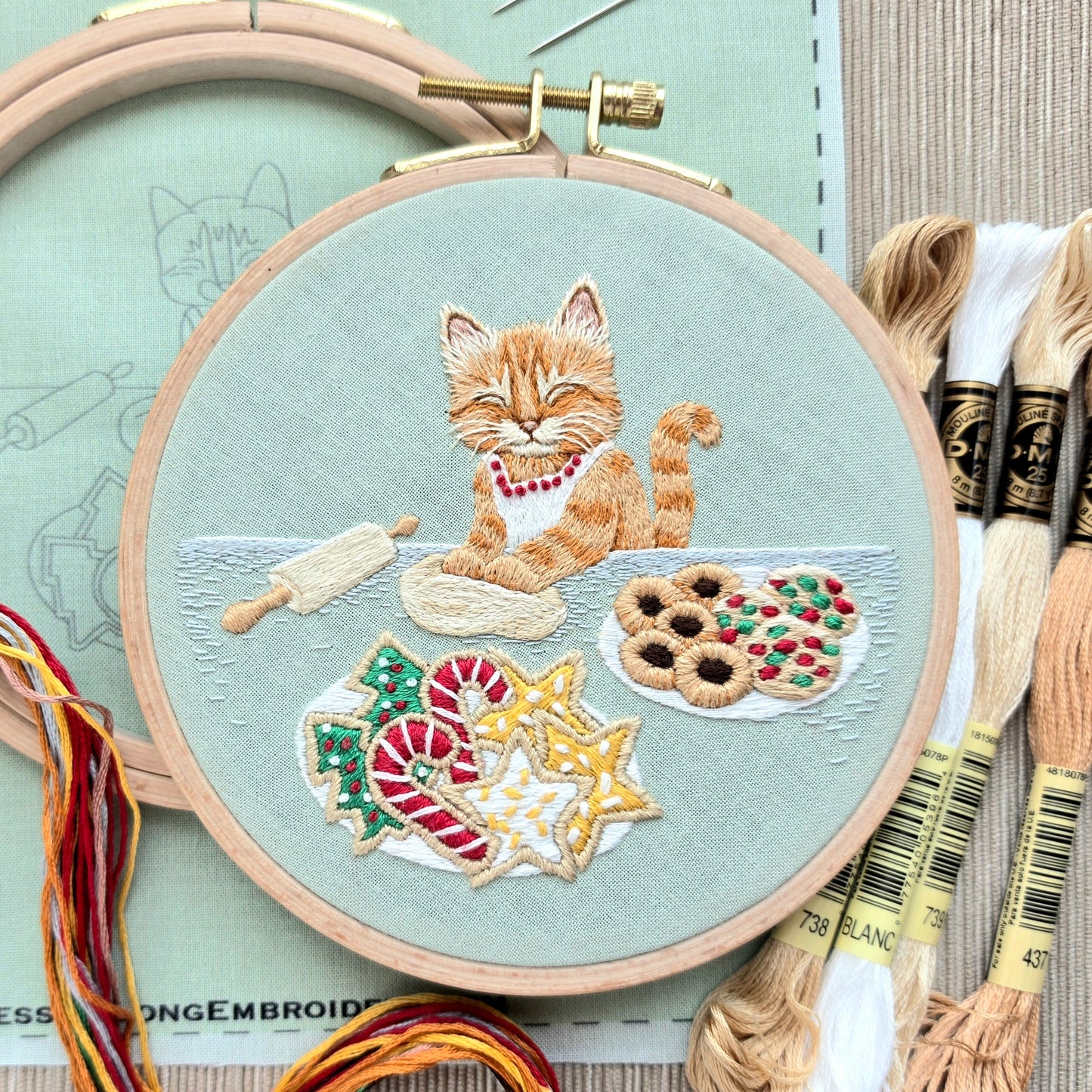 Christmas Cookie Cat Embroidery Kit