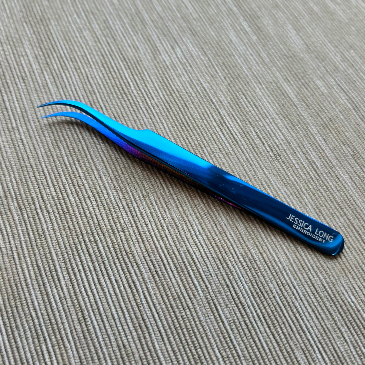 Blue Curved-Tip Embroidery Tweezers
