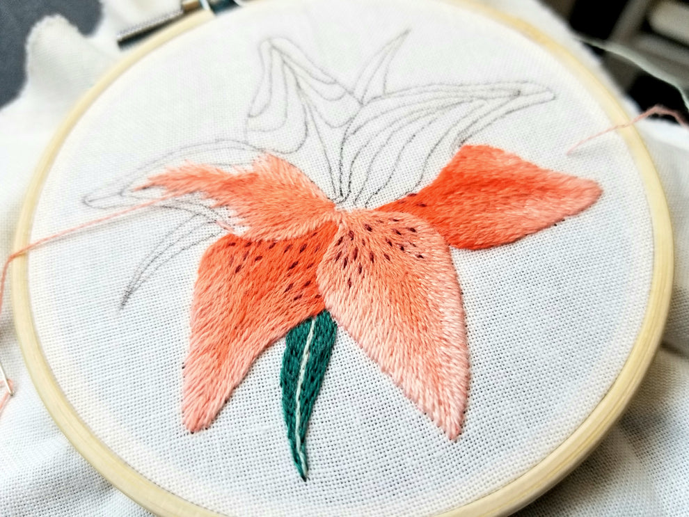 spider lily embroidery Orange Lily Embroidery Pattern (PDF) – Jessica Long Embroidery