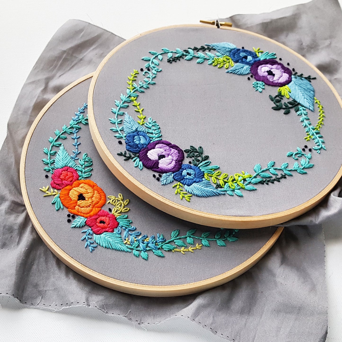 Satin Rose Wreath Embroidery Pattern (PDF)