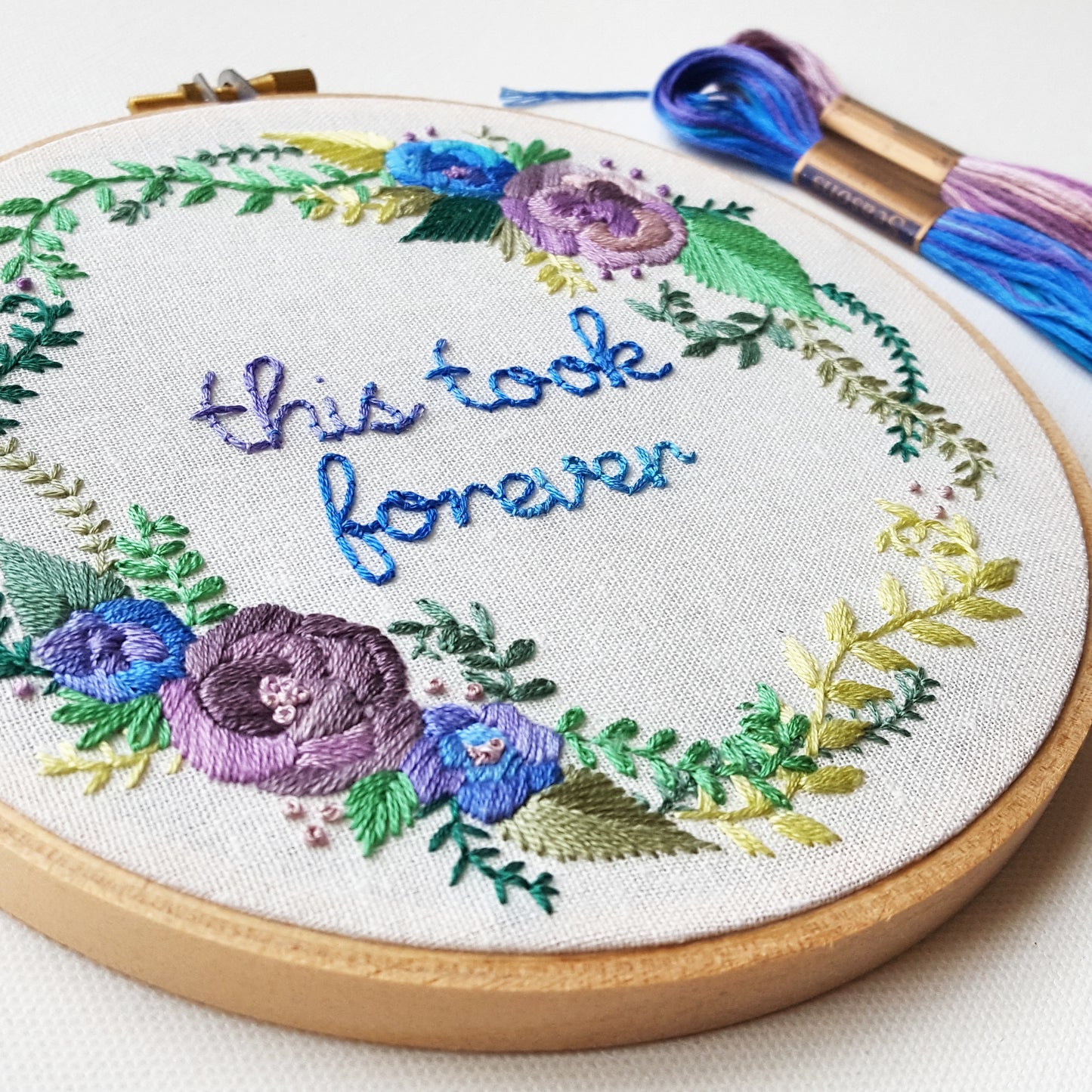 Satin Rose Wreath Embroidery Pattern (PDF)