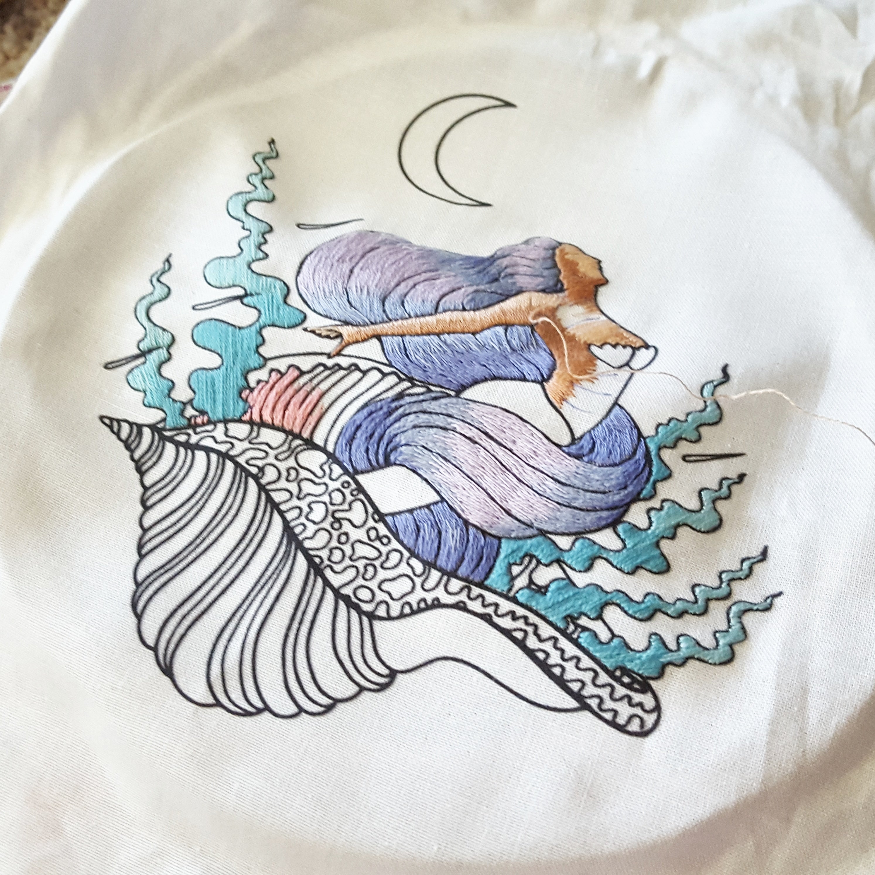 Embroidery, Thread Painting of A Mermaid fashion