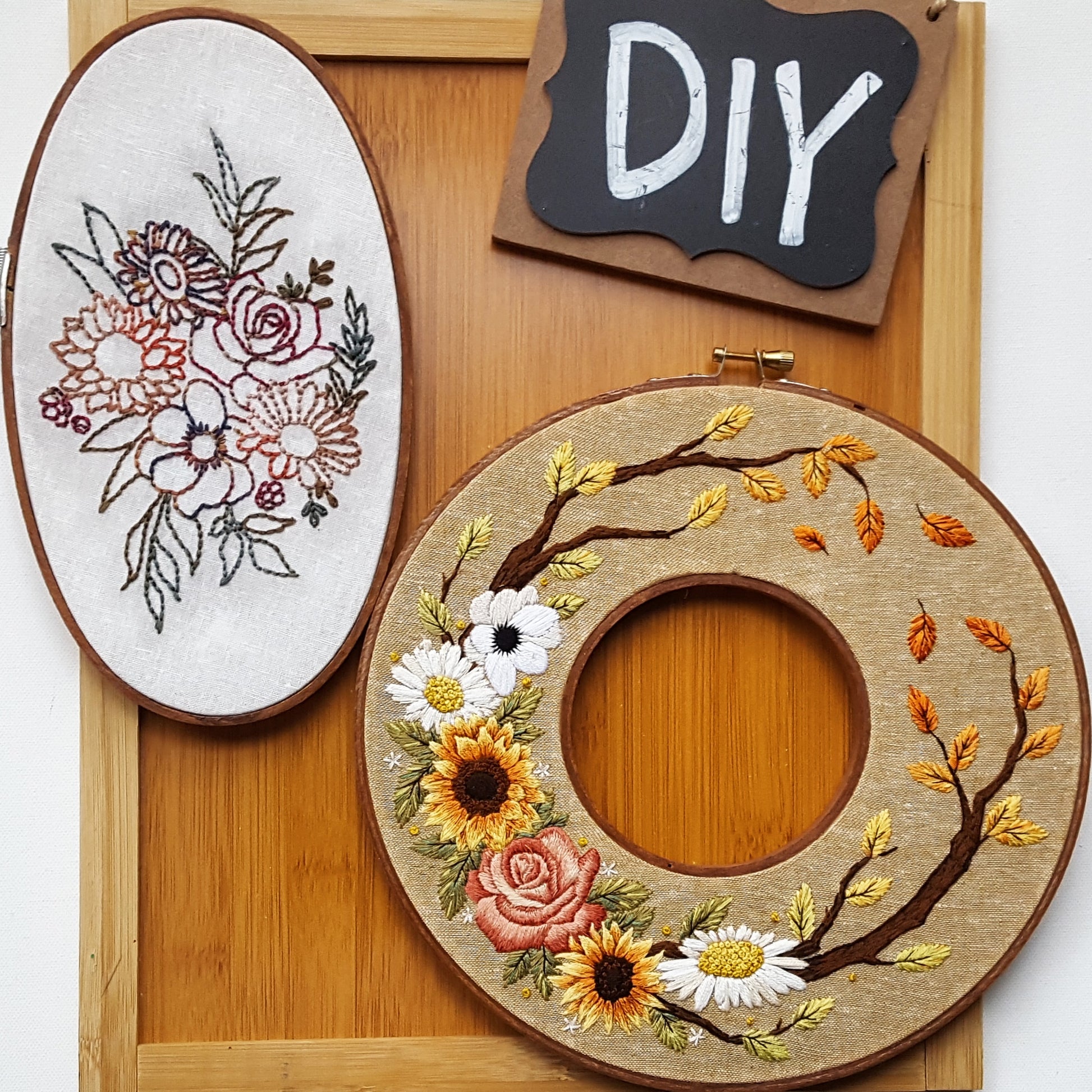 PDF Sunflower Wreath Hoop Floral Pattern, Embroidery Pattern, Embroidery  Flowers, Embroidery Hoop, Beginner Embroidery PDF 