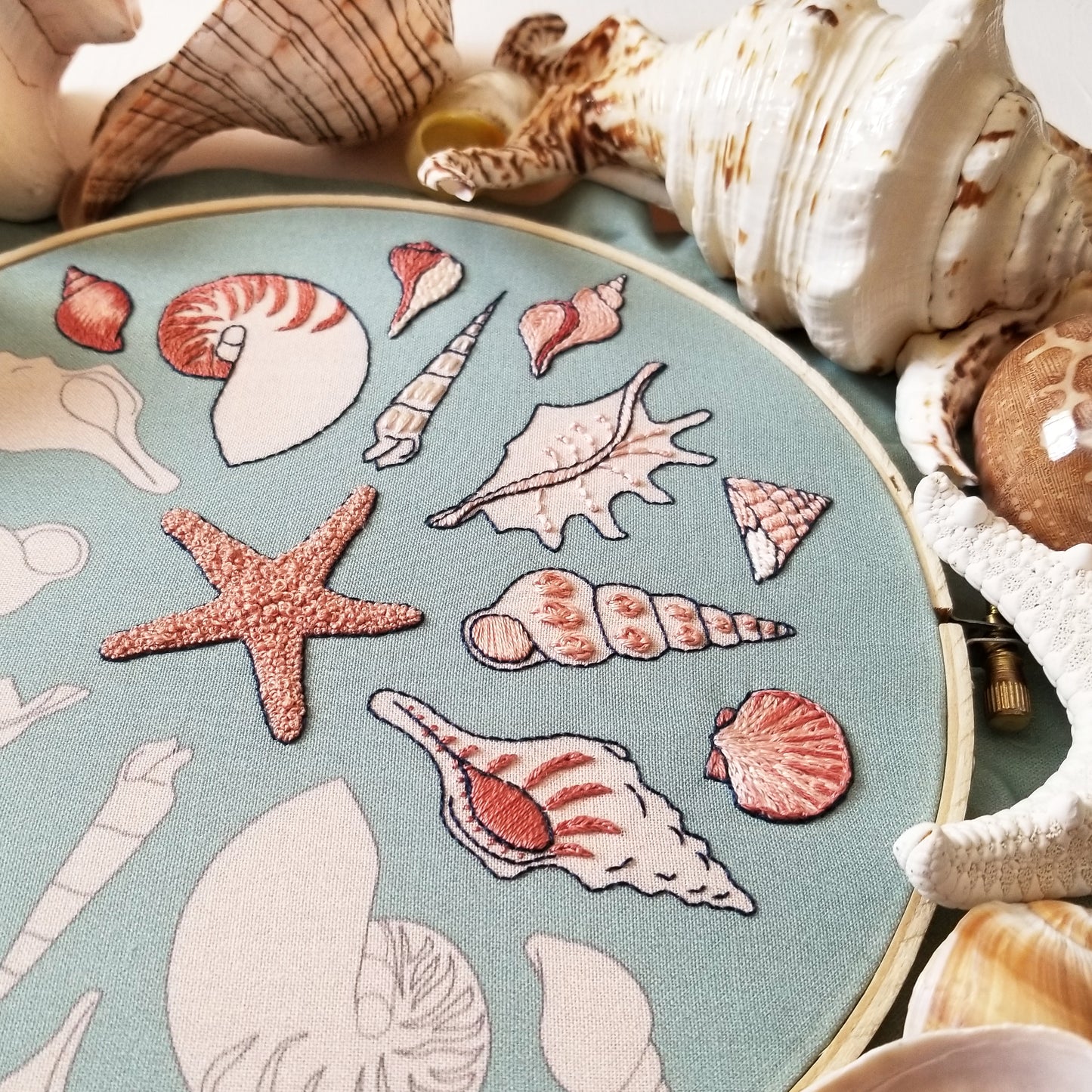 She Sews Seashells Embroidery Pattern (PDF)