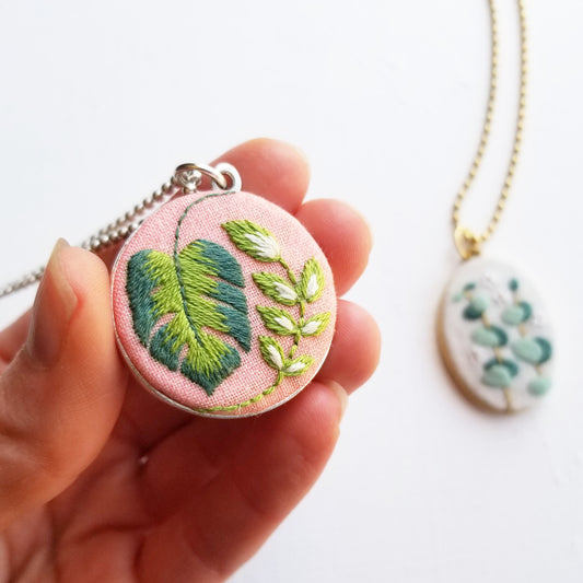 DIY Hand Embroidered Jewelry Kit: Tropical Plants