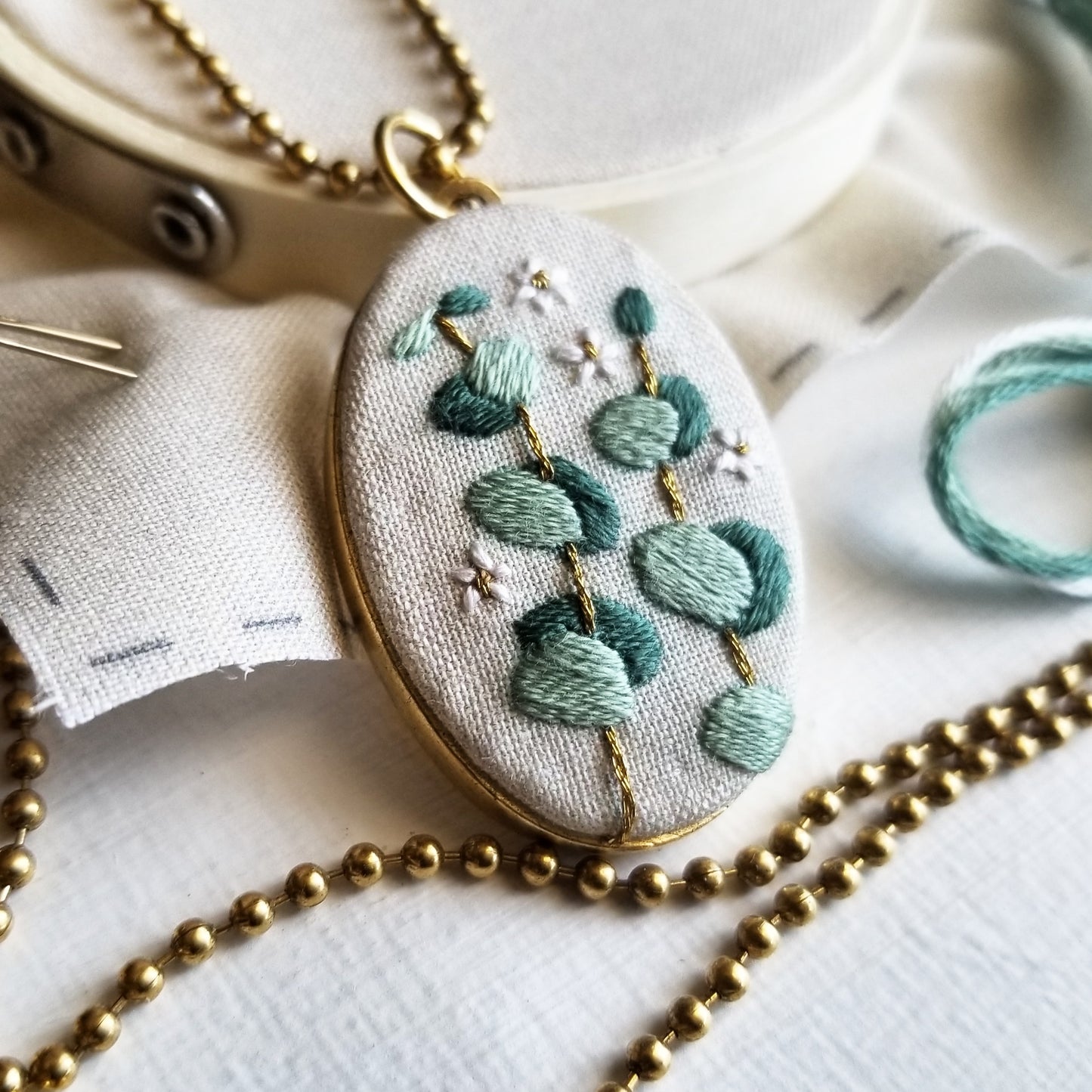 DIY Hand Embroidered Jewelry Kit: Eucalyptus