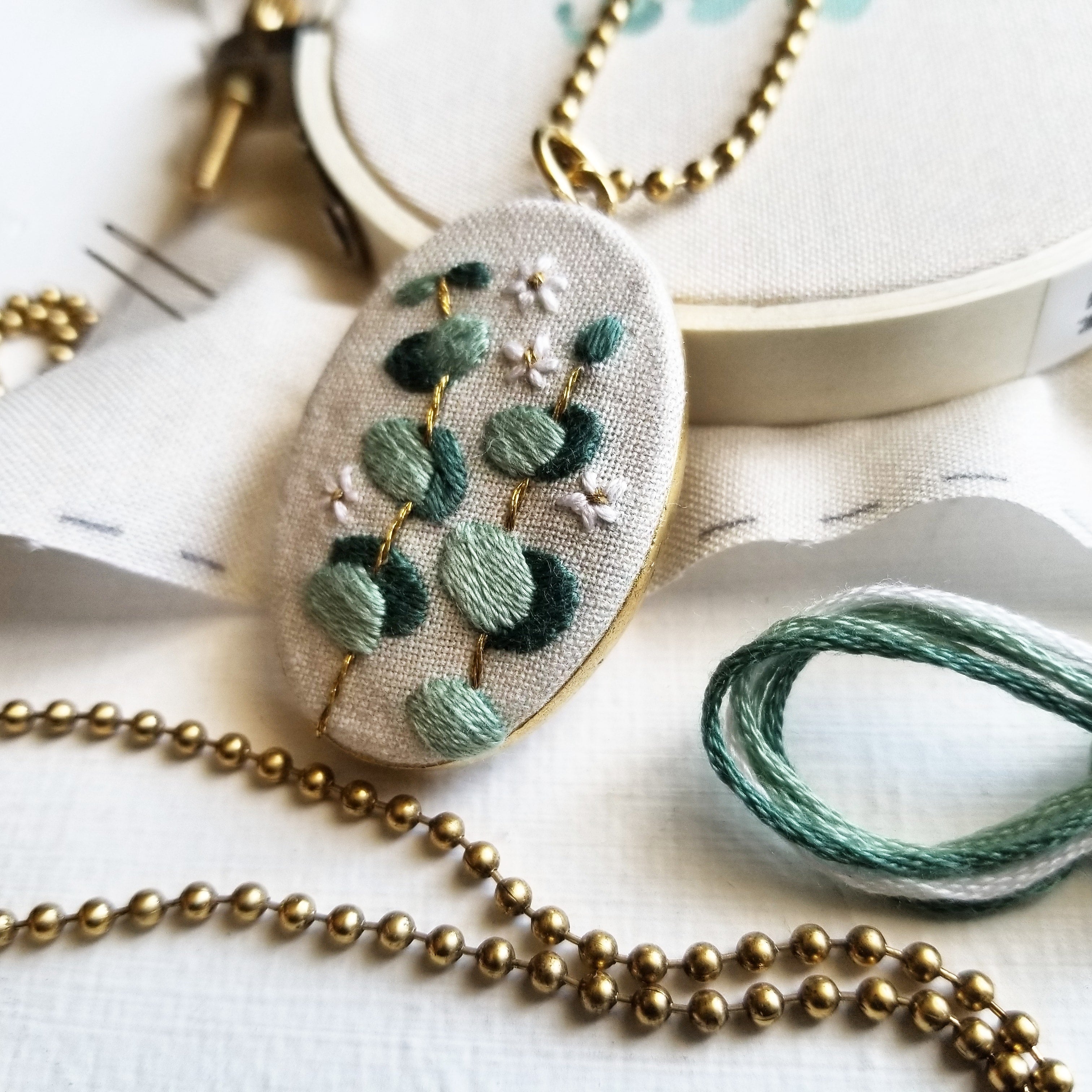 DIY Hand Embroidered Jewelry Kit: Eucalyptus – Jessica Long Embroidery