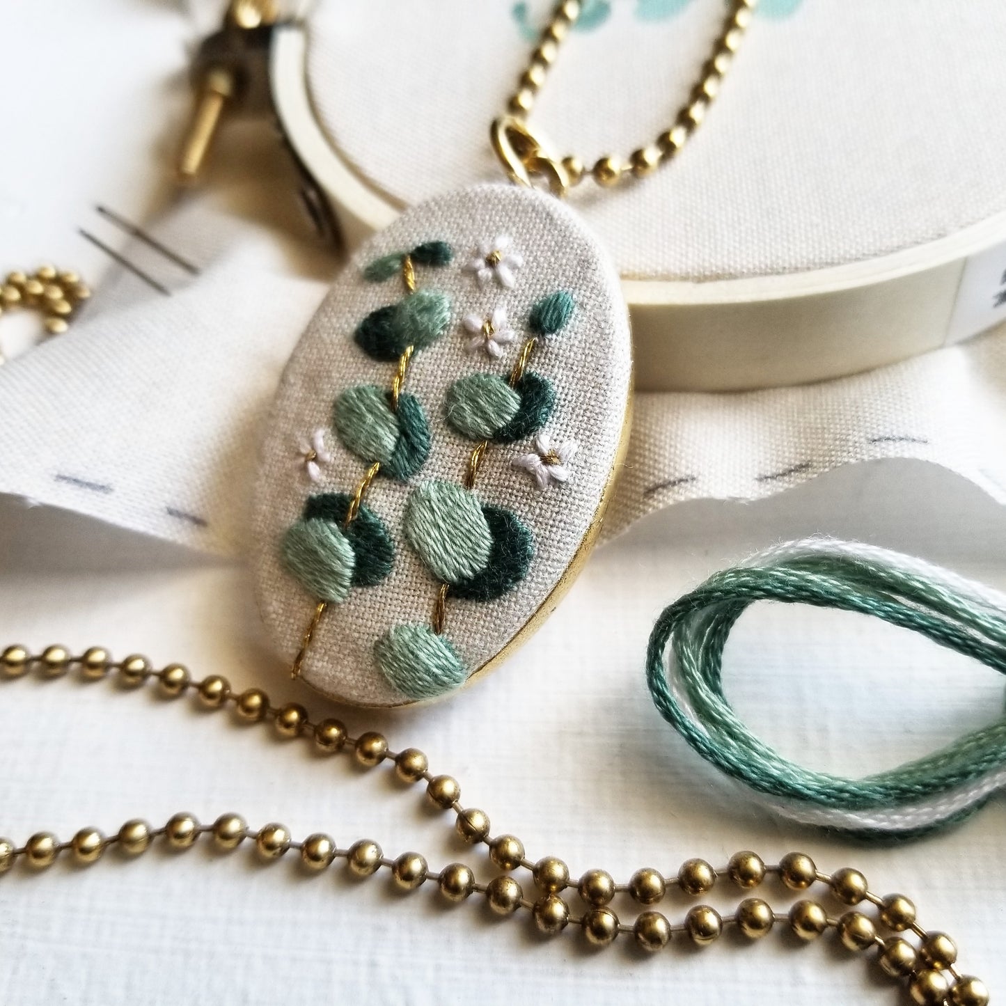 DIY Hand Embroidered Jewelry Kit: Eucalyptus