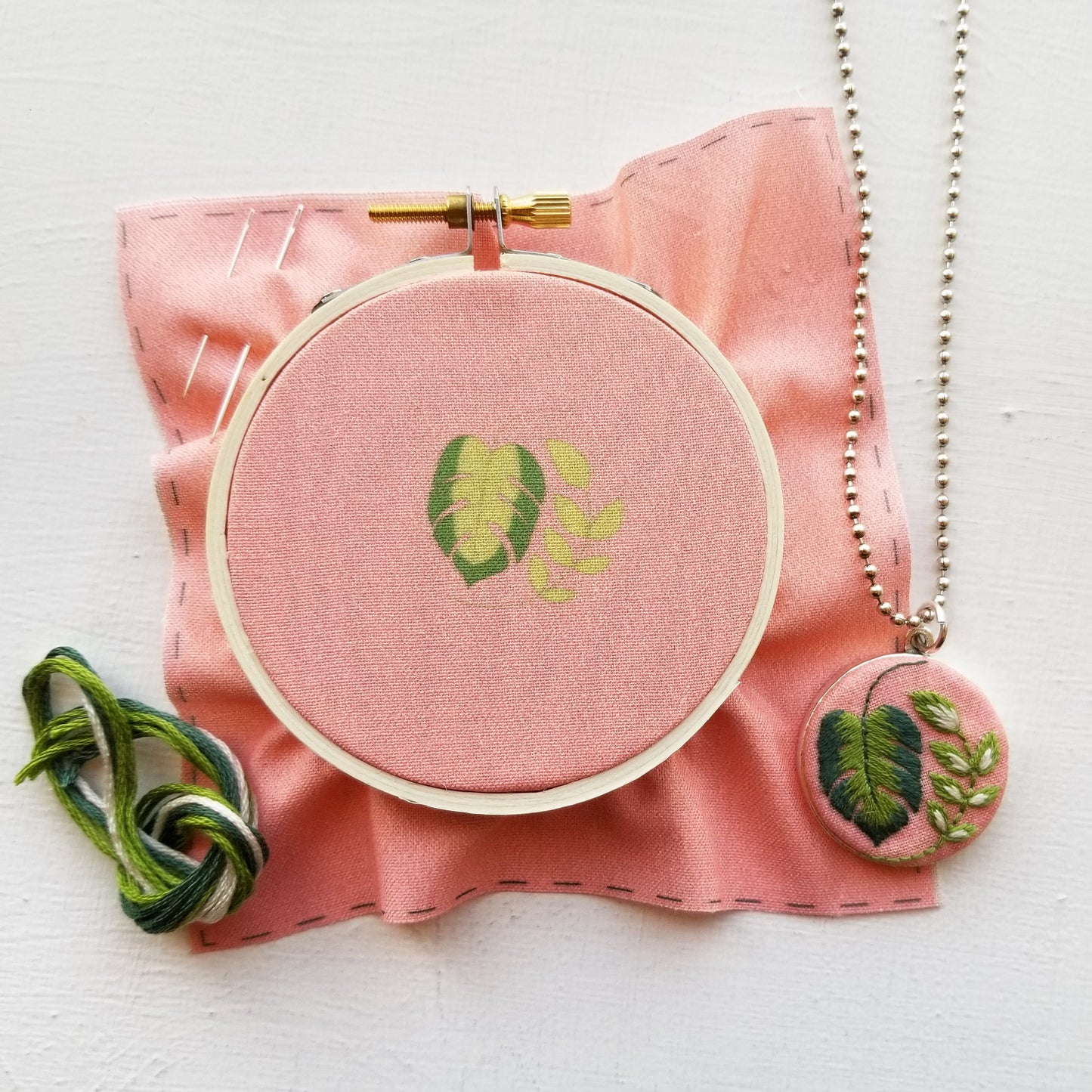 DIY Hand Embroidered Jewelry Kit: Tropical Plants