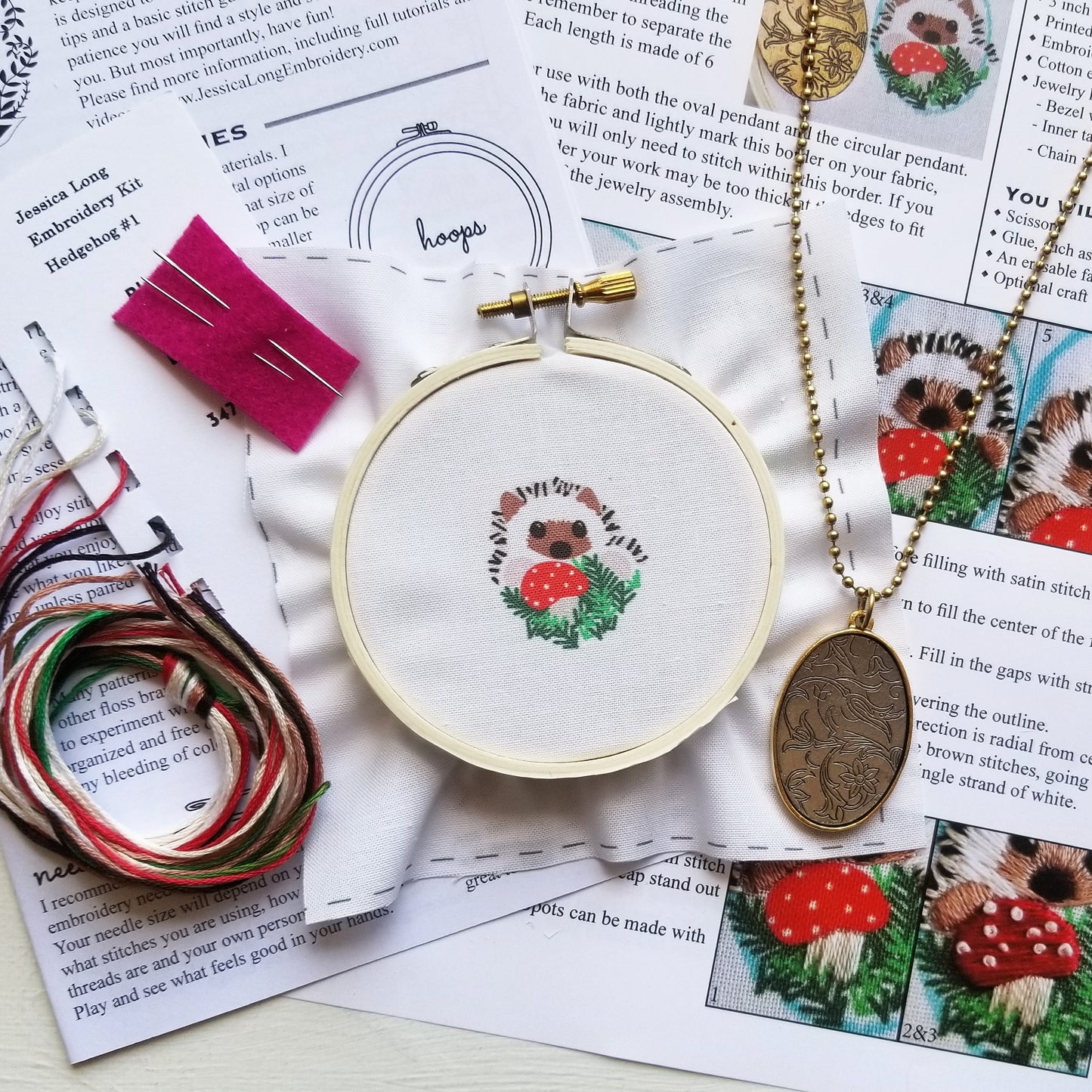 DIY Hand Embroidered Jewelry Kit: Hedgehog
